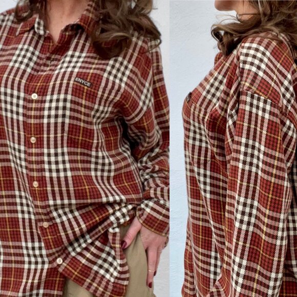 ENYCE Men's Baggy Button Down Shirt Brown Houndstooth XL/Late 90s Y2K Streetwear - Picture 16 of 16